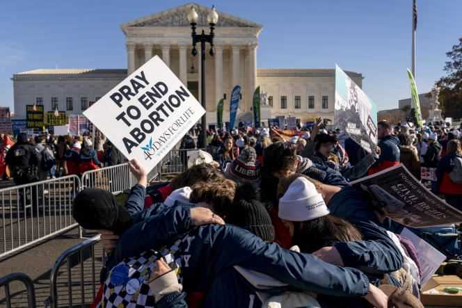 A group of anti-abortion protesters outside the United States Supreme Court in Washington, December 1, 2021.