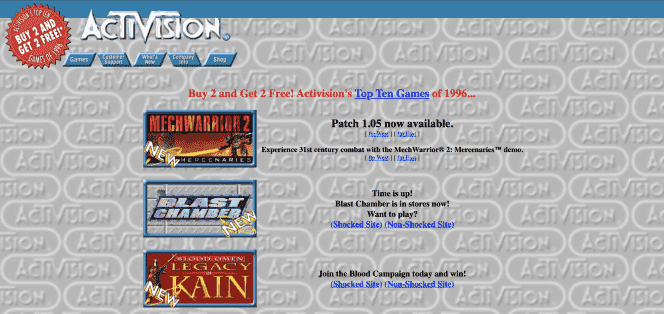 The Activision website in 1996.