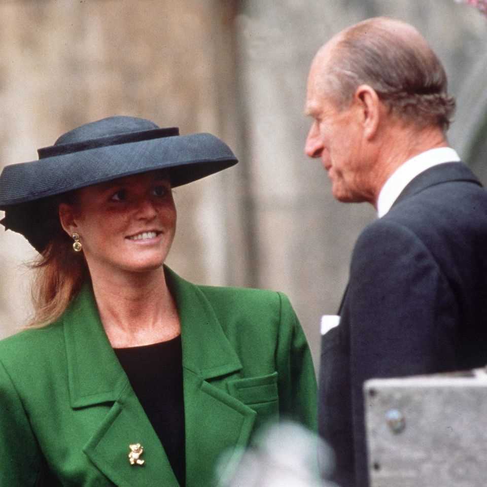 Sarah Ferguson and Prince Philip at a church service in the early 1990s.