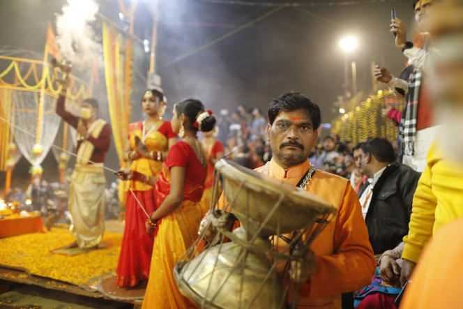 Religious celebrations on the banks of the Ganges after the inauguration of the Kashi Vishwanath Dham Corridor, in Varanasi (India), on December 13, 2021.