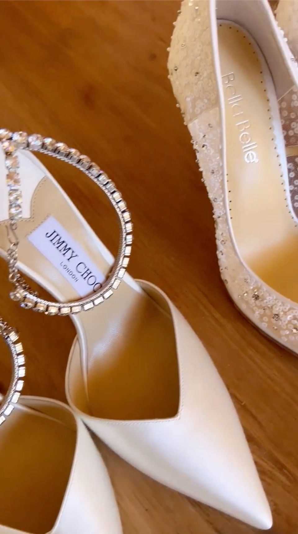 Jessica Paszka wears two different pairs of bridal shoes. 