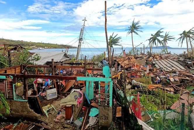 Homes destroyed by Typhoon Rai, Surigao in the Philippines, December 17, 2021.