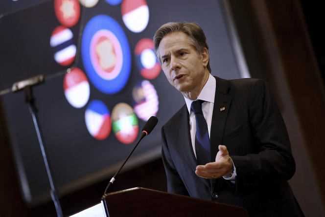 US Secretary of State Anthony Blinken during his speech at the University of Indonesia in Jakarta on Tuesday, December 14, 2021.