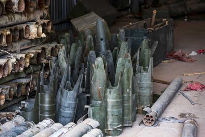 Remnants of missiles and other weapons found in a camp that was being used by Marshal Haftar's forces in Gharyan, 100 kilometers south of the Libyan capital Tripoli.  in June 2019.