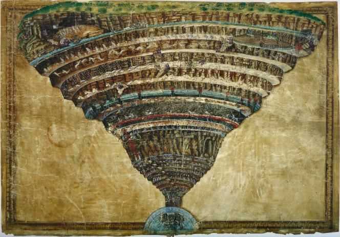 “The Map of Hell” (1480 - 1490) by Sandro Botticelli, to be seen during the “Inferno” exhibition, in Rome, until January 9, 2022.