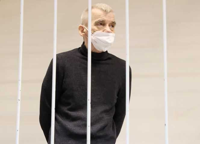 Yuri Dmitriyev, during a hearing at the municipal court in Petrozavodsk, Russia, December 27, 2021.