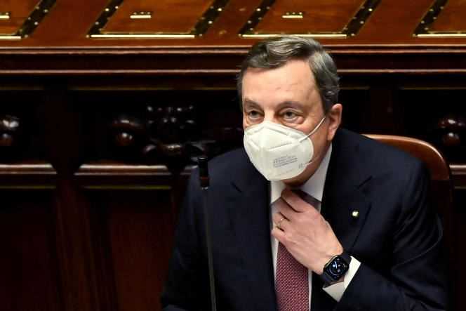 Mario Draghi facing the deputies of the Italian Parliament, in April 2021.