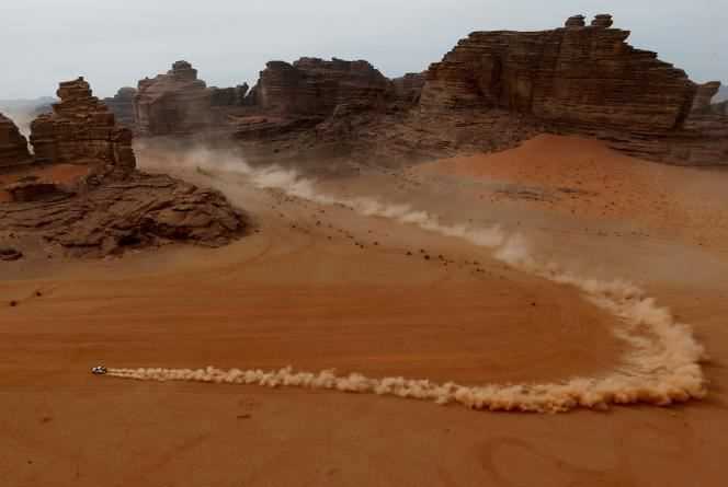 View of stage 10 of the Paris-Dakar between Neom and AlUla, in Saudi Arabia, on January 13, 2021.