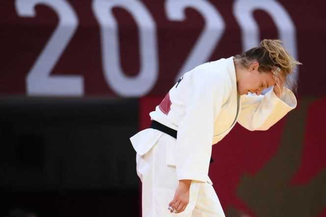 Judoka Margaux Pinot at the Tokyo Olympics on July 28, 2021.