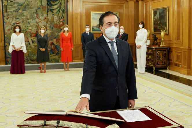 Spanish Foreign Minister Jose Manuel Albares when he takes office in Madrid on July 12, 2021.