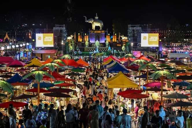 File photo from July 20, 2021 showing a night market in Jinghong.