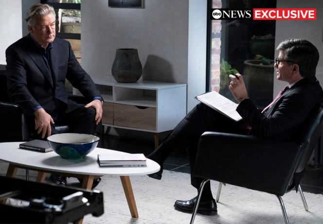 Photo provided by ABC News shows actor and producer Alec Baldwin, left, in an interview with 