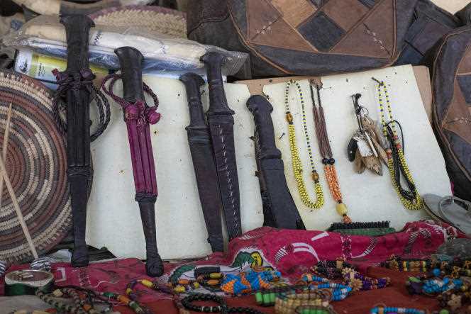 Copies of sword cases manufactured by Boubakary Garga in Garoua, in January 2022.