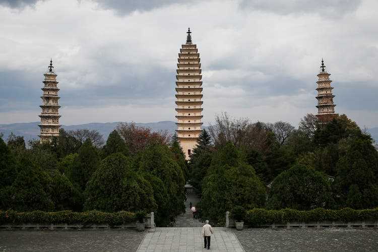 These three pagodas are one of the many landmarks in the area.  by Dali.