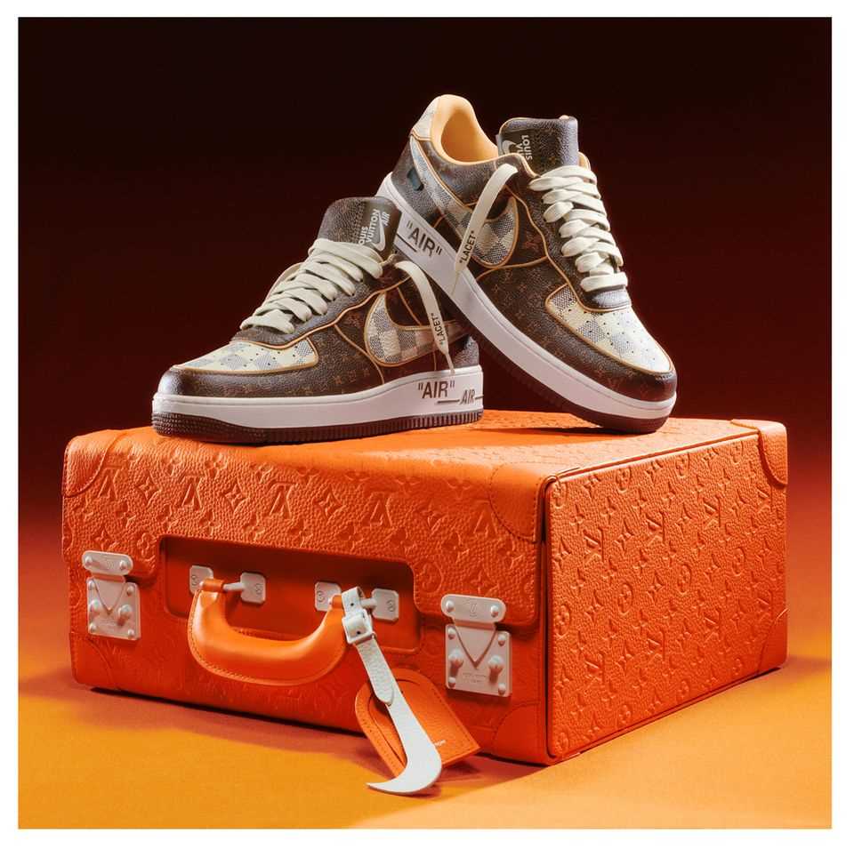 The Louis Vuitton and Nike "Air Force 1" by Virgil Abloh will be auctioned with a suitcase.