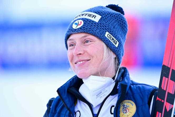 Tessa Worley, third in the giant slalom at Kronplatz, Italy, January 25, 2022.
