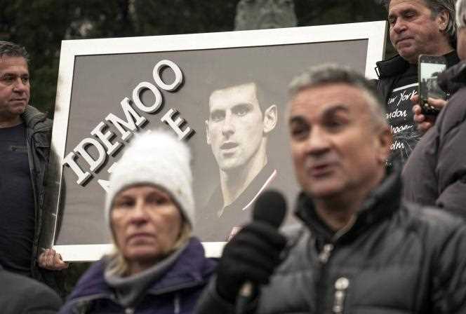 Novak Djokovic's parents participate in a demonstration in support of their son on January 9, 2022 in Belgrade.
