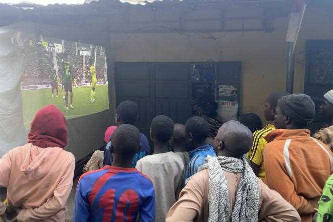 Supporters watch a CAN match in Mora, a locality located in the Far North region of Cameroon, in January 2022.