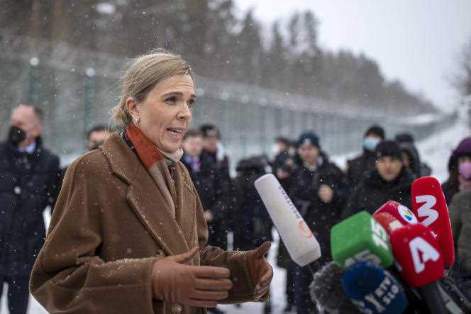 Agne Bilotaite, the Lithuanian Interior Minister, at the border with Belarus, January 21, 2022.