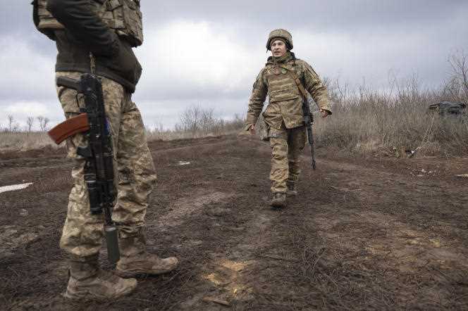 Ukrainian naval infantry troops at the front line in Donetsk region, Ukraine, January 7, 2022.