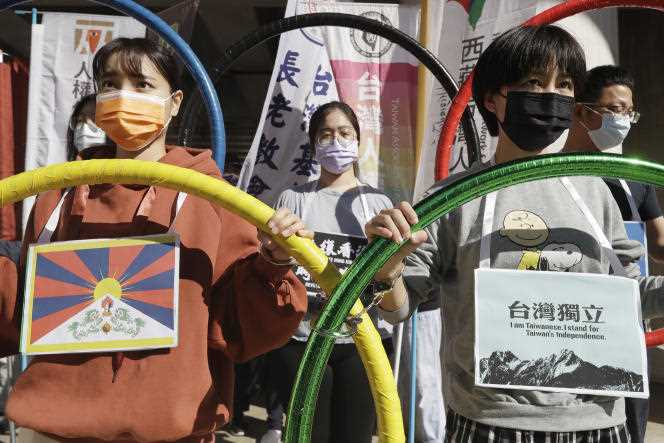 Human rights activists are calling for a boycott of the Beijing Olympics in Taipei on January 26, 2022.