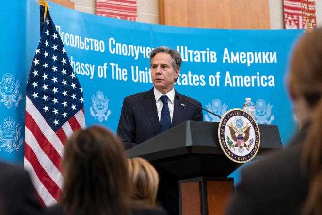 US Secretary of State Antony Blinken during his visit to the US Embassy in Kiev in Ukraine on January 19, 2022.