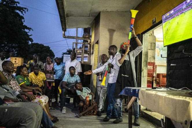 Cameroon supporters in front of a bar in Douala, Thursday January 13.