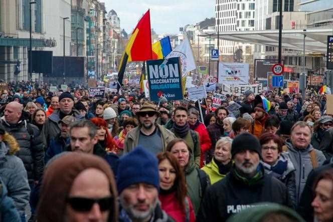 Several thousand people are participating in a demonstration against measures to curb the spread of Covid-19, on January 9, 2022, in Brussels.
