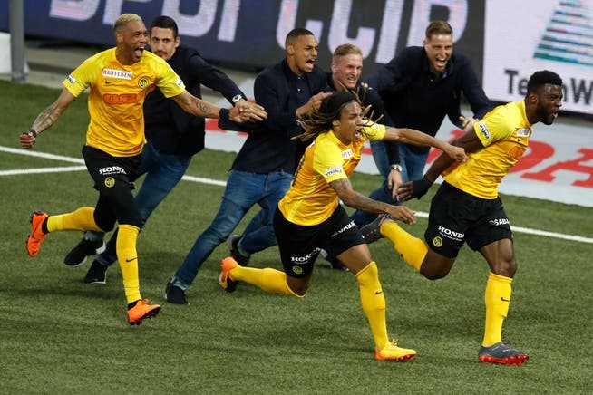 The goal that changed a lot: Jean-Pierre Nsame (far right) secured YB their first championship title in 32 years with a 2-1 win over Lucerne at the end of April 2018.
