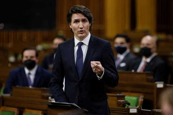 Canada's Prime Minister Justin Trudeau speaks about the trucker protest during an emergency debate in the House of Commons on Parliament Hill in Ottawa, Ontario, Canada February 7, 2022. REUTERS/Blair Gable