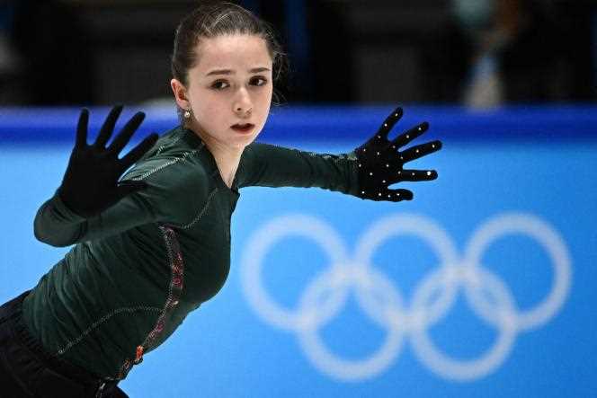 Russian skater Kamila Valieva in training, Monday February 14, 2022, in Beijing.