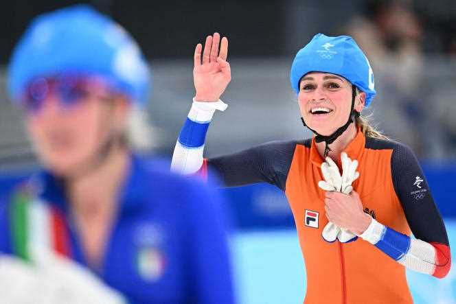 Dutch Irene Schouten, Olympic champion in mass start speed skating at the Beijing Olympics, February 19, 2022.