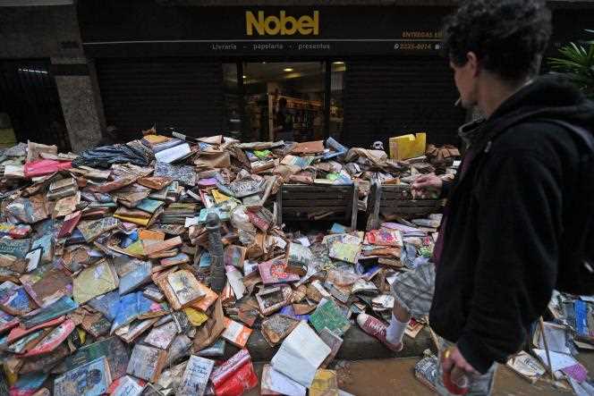 Thousands of books from a flood-damaged bookstore in Petropolis on February 19, 2022.