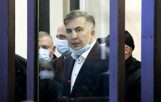 Former Georgian President Mikheil Saakashvili during a hearing at the Tbilisi City Court on November 29, 2021.