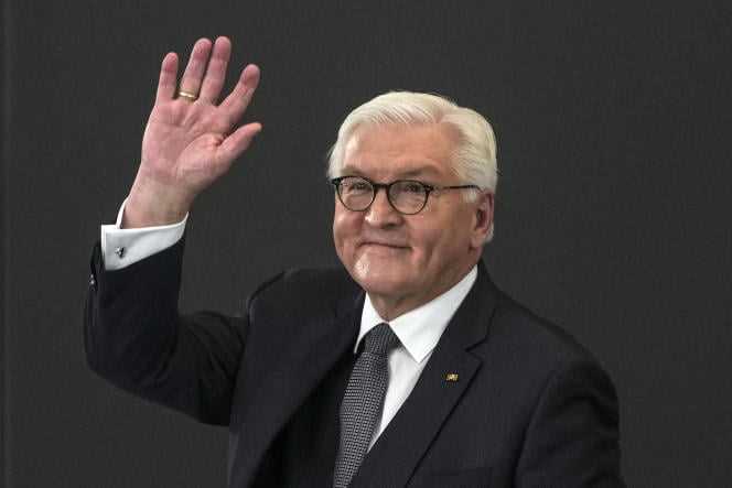 Frank-Walter Steinmeier greets the Electoral College in Berlin, Germany, Sunday, February 13, 2022.