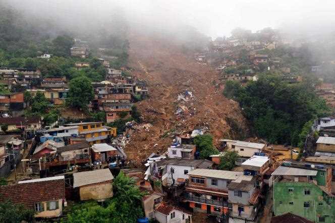 Aerial view after a mudslide in Petropolis, Brazil, February 16, 2022.