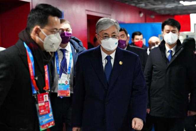 Kazakhstan's President Kassym-Jomart Tokayev arrives at the opening ceremony of the Beijing Olympics on February 4, 2022.