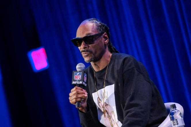 Snoop Dogg at a press conference about his Super Bowl halftime concert before he was charged with rape on February 10 in Los Angeles.