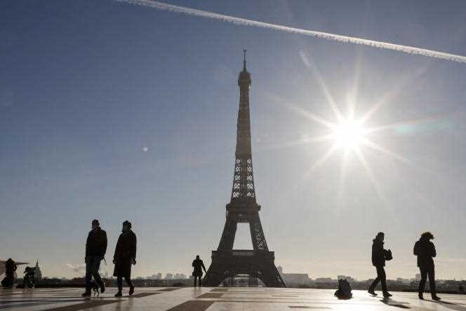 View of the Eiffel Tower from the Trocadéro esplanade, in Paris, on November 18, 2020.