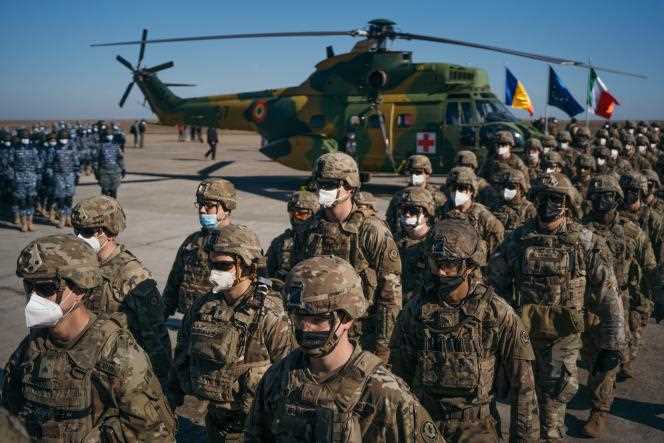 US soldiers deployed to the Mihail Kogalniceanu military base in Romania, as NATO reinforcements, Friday, February 11, 2022.