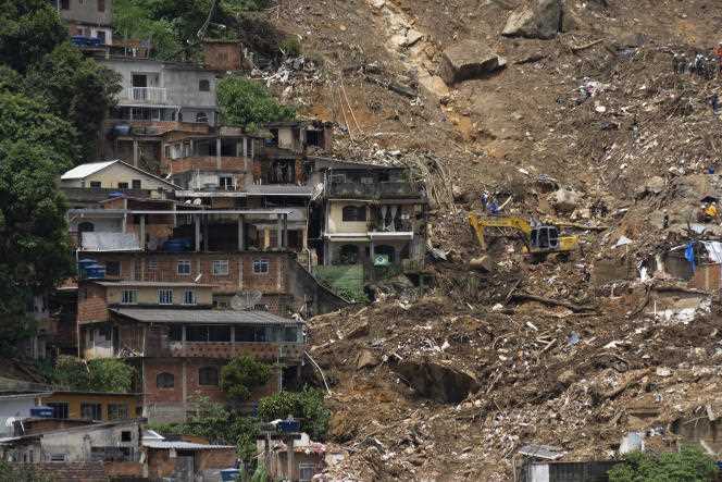 Floods and mudslides left a devastated landscape in Petropolis on February 22, 2022, a week after their passage.