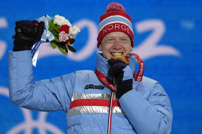 Johannes Thingnes Boe, after his victory in the Olympic sprint, Monday February 14, in Zhangjiakou.