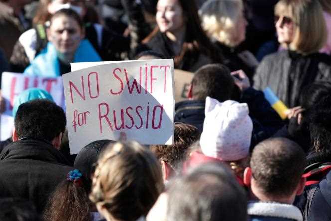 During the rally against the invasion of Ukraine by Russia, on the Place de la République, in Paris, on February 26, 2022.