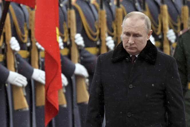 Russian President Vladimir Putin during national celebrations of Defenders of the Fatherland Day in Moscow, February 23, 2022.