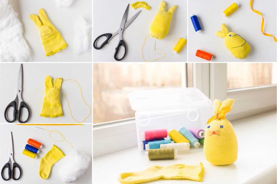 Make Easter bunnies: Easter bunny out of a yellow sock