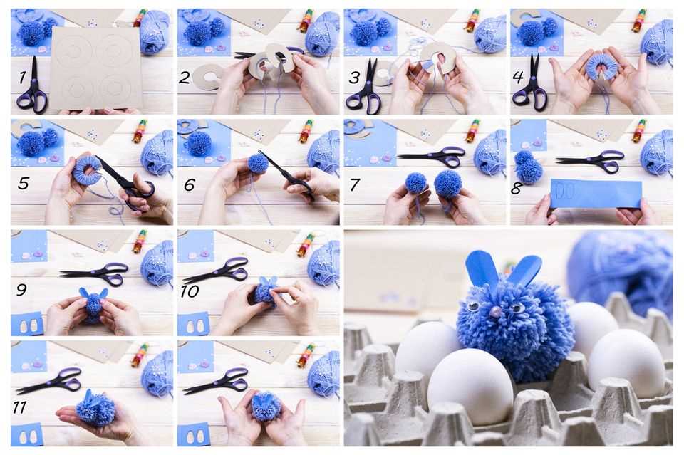 Make Easter bunnies: Easter bunnies made of pompoms