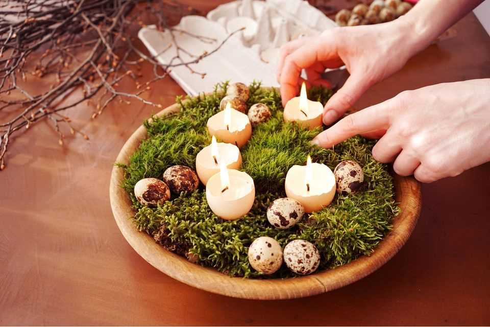 Easter decorations made from natural materials: Easter bowl with candles