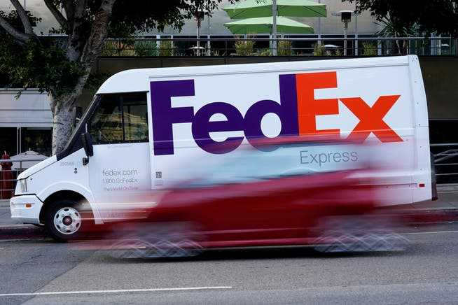 A Fedex truck in Los Angeles, California on October 16, 2019. The company has increased profits amid the pandemic.