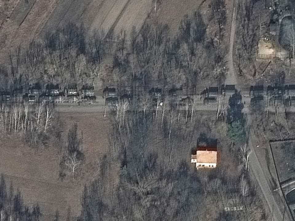 A satellite image from Maxar Technologies shows Russian ground forces northeast of Ivankiv.