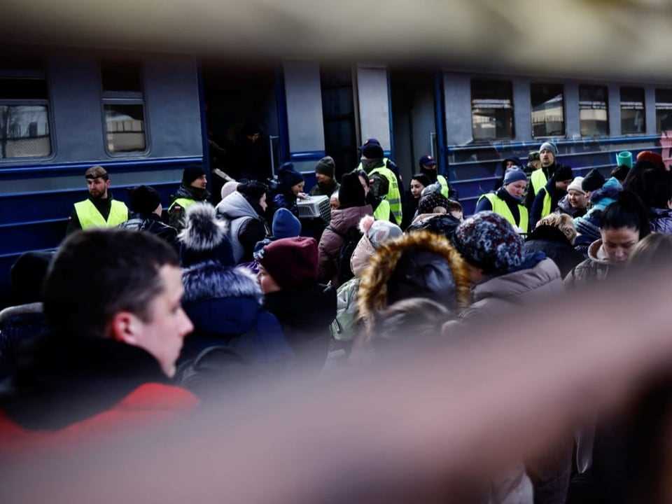 People seeking protection from Ukraine at the train station in Przemysl, Poland.